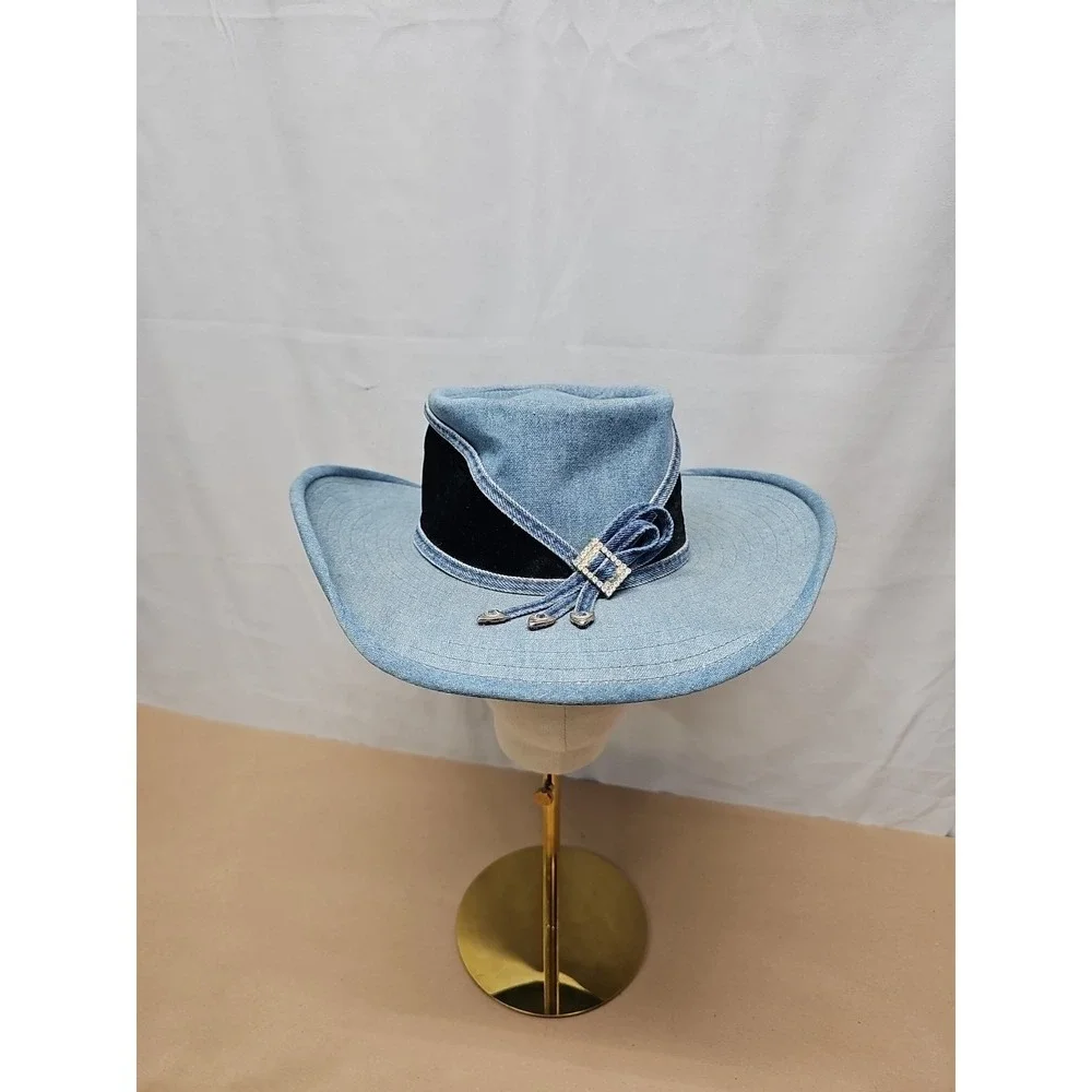 Simply Barbara Women Blue Cowboy Western Cotton Blend Usa Beyonce Outdoor Hat |M